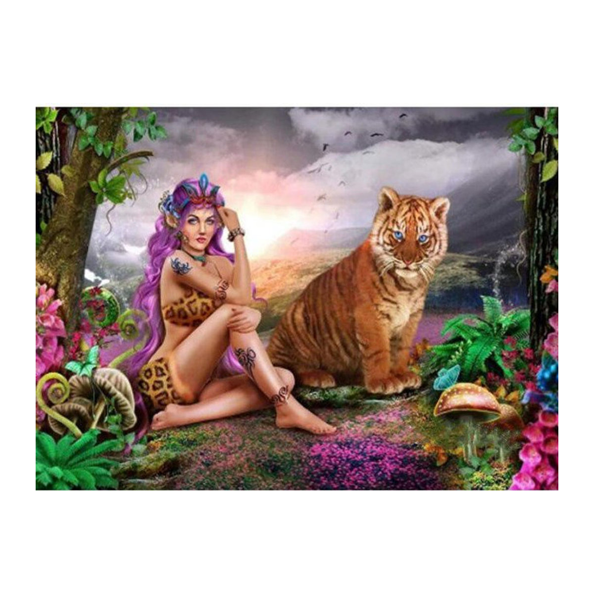 FIYO Diamond Painting Set mit Fée und Tiger, Rundes Motiv in Mehrfarbig, B: 30 cm x H: 20 cm - Bild 1
