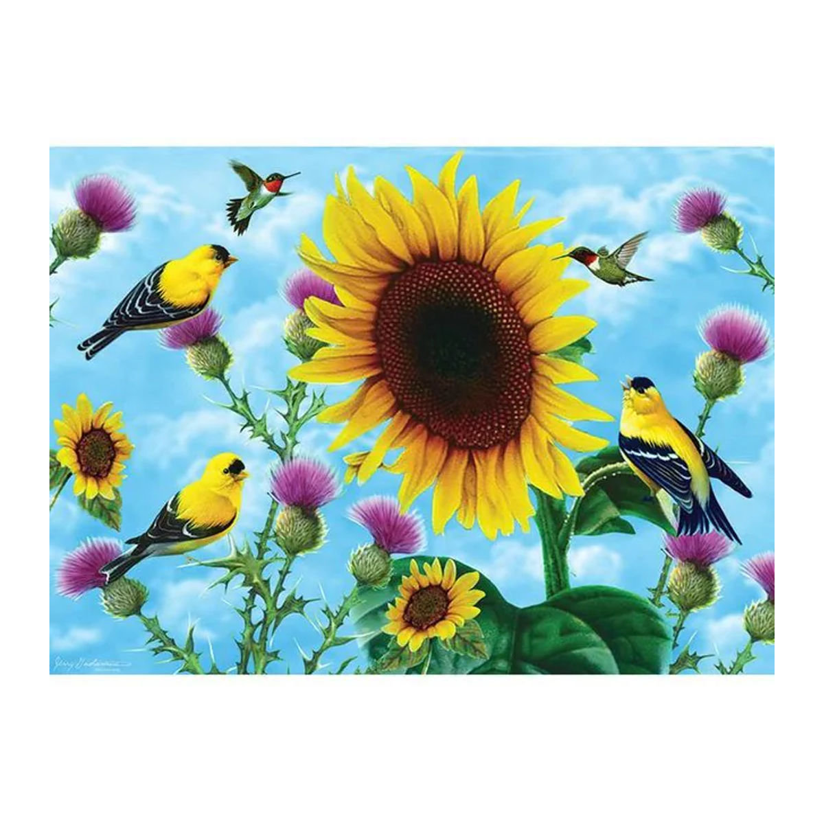 FIYO Diamond Painting Set mit Sonnenblumen und Vögeln, 5D DIY Mosaik Stickerei als Dekoration, mehrfarbig, B/H: 30 x 20 cm - Bild 1
