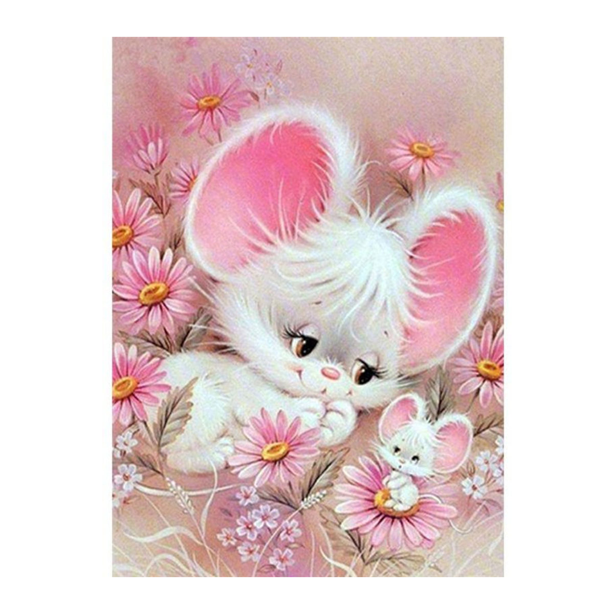 FIYO Diamond Painting Set mit weißer Maus-Stickerei und floralem Motiv, B/H: 20 x 30 cm - Bild 1