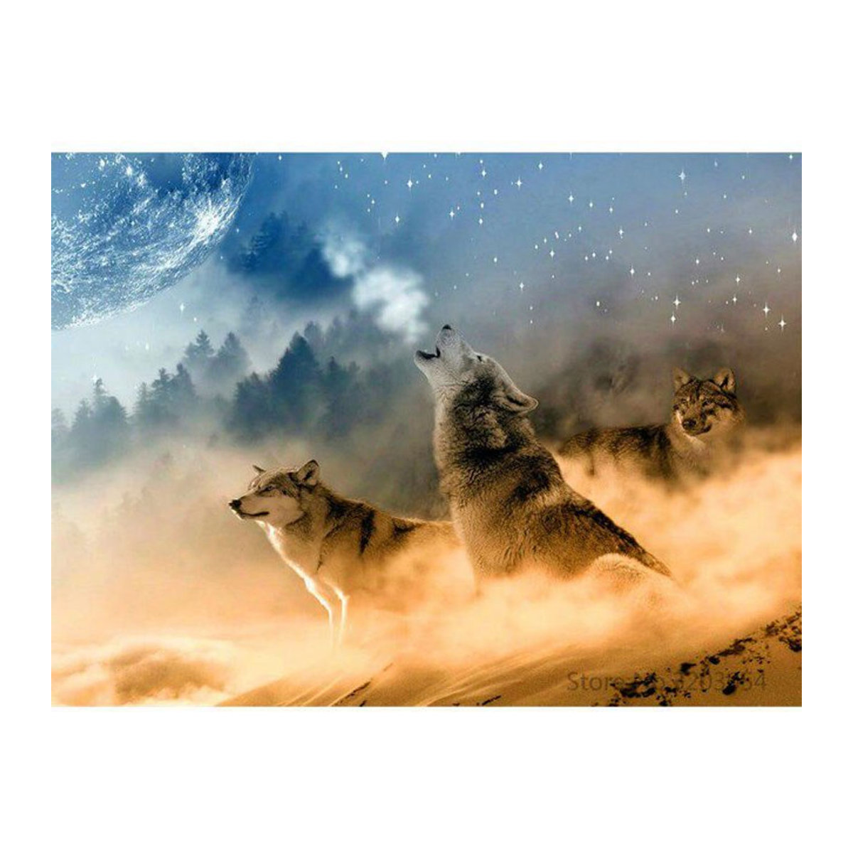 FIYO Diamond Painting Set Paar Wölfe 5D Stickerei DIY Malerei mit runden Steinen, mehrfarbig, B: 30 cm x H: 20 cm - Bild 1