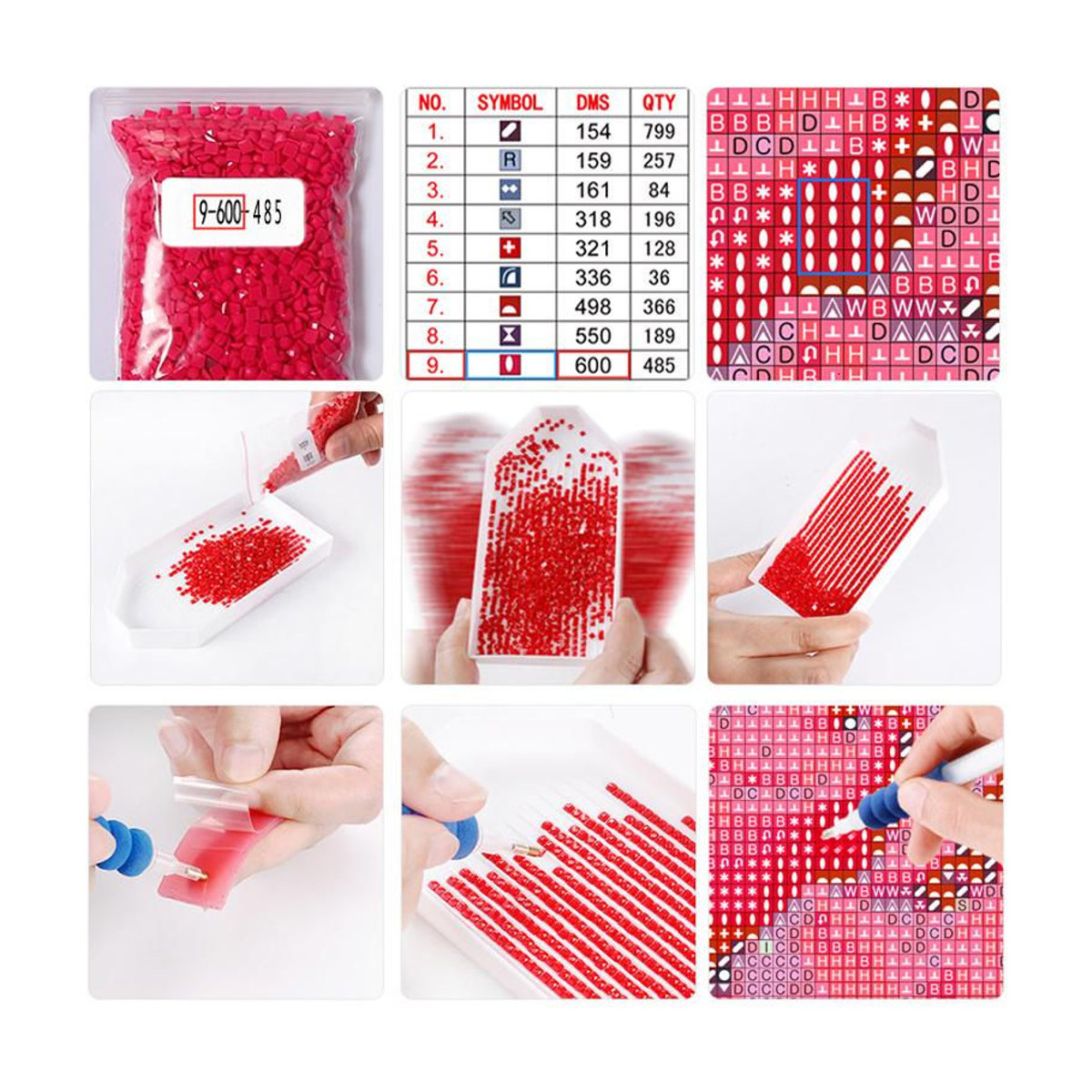 FIYO Diamond Painting Set Pfauenfedern Floral in Rot, B/H: 20 x 30 cm - Bild 1