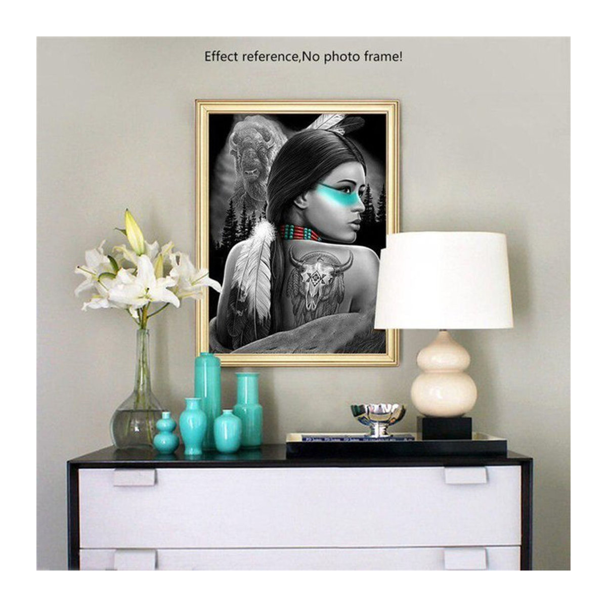 FIYO Diamond Painting Set Portrait Frau, Mehrfarbige Diamantstickerei mit runden Steinen, Wandmontiert, B x H: 20 x 30 cm - Bild 1