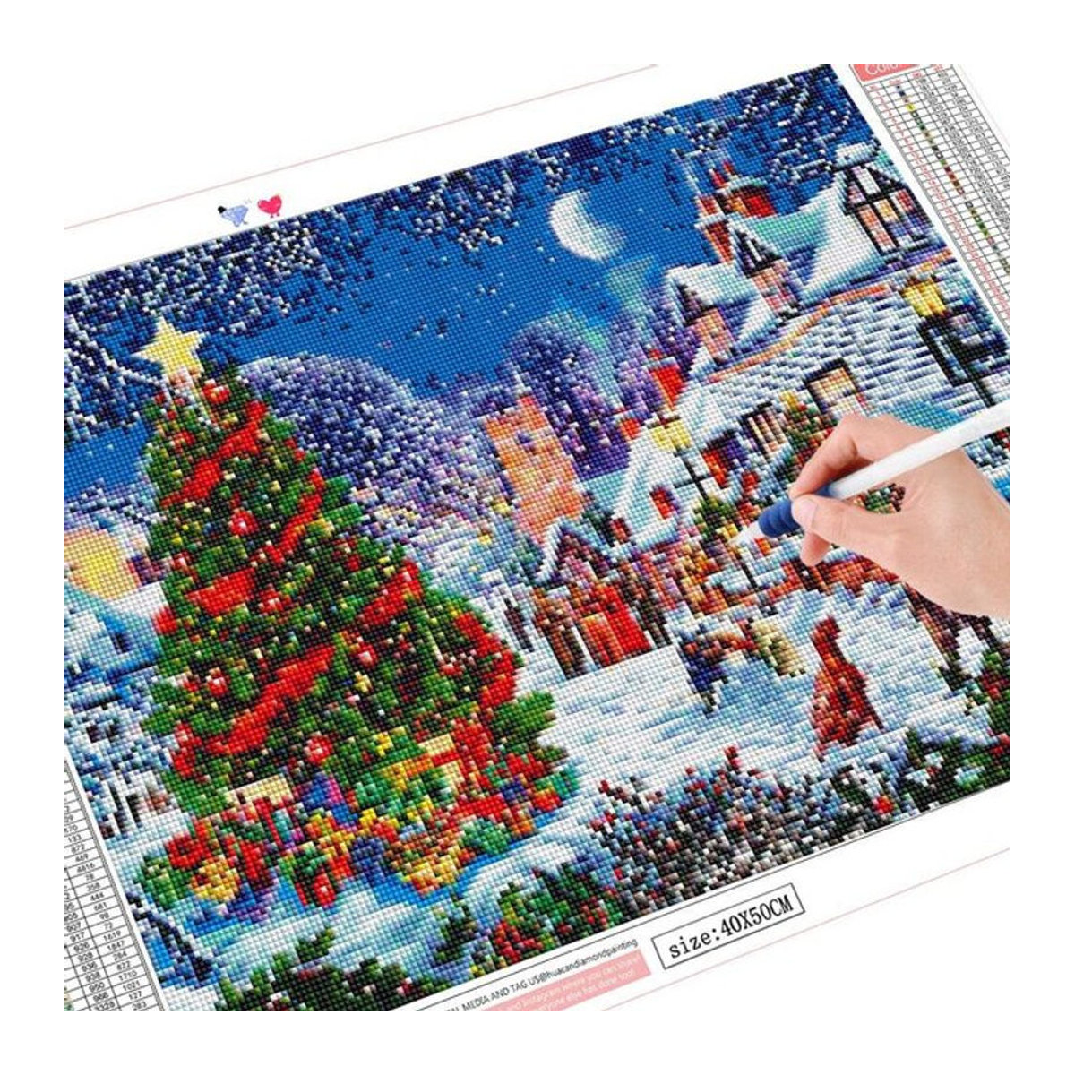 FIYO Diamond Painting Set Schneelandschaft mit Weihnachtsbaum, 5D DIY Stickset als Malerei für die Dekoration, mehrfarbig, B/H: 30 x 20 cm - Bild 1