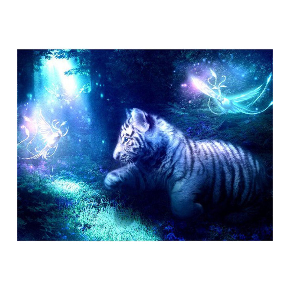 FIYO Diamond Painting Set Weiß mit weißem Tiger Motiv, DIY Stickset mit runden Strasssteinen, B/H: 20 x 30 cm - Bild 1