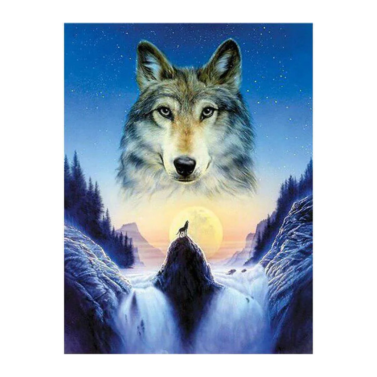 FIYO Diamond Painting Set Wolf und Wasserfall mit runden Strasssteinen, mehrfarbig, B/H: 30 x 30 cm - Bild 1