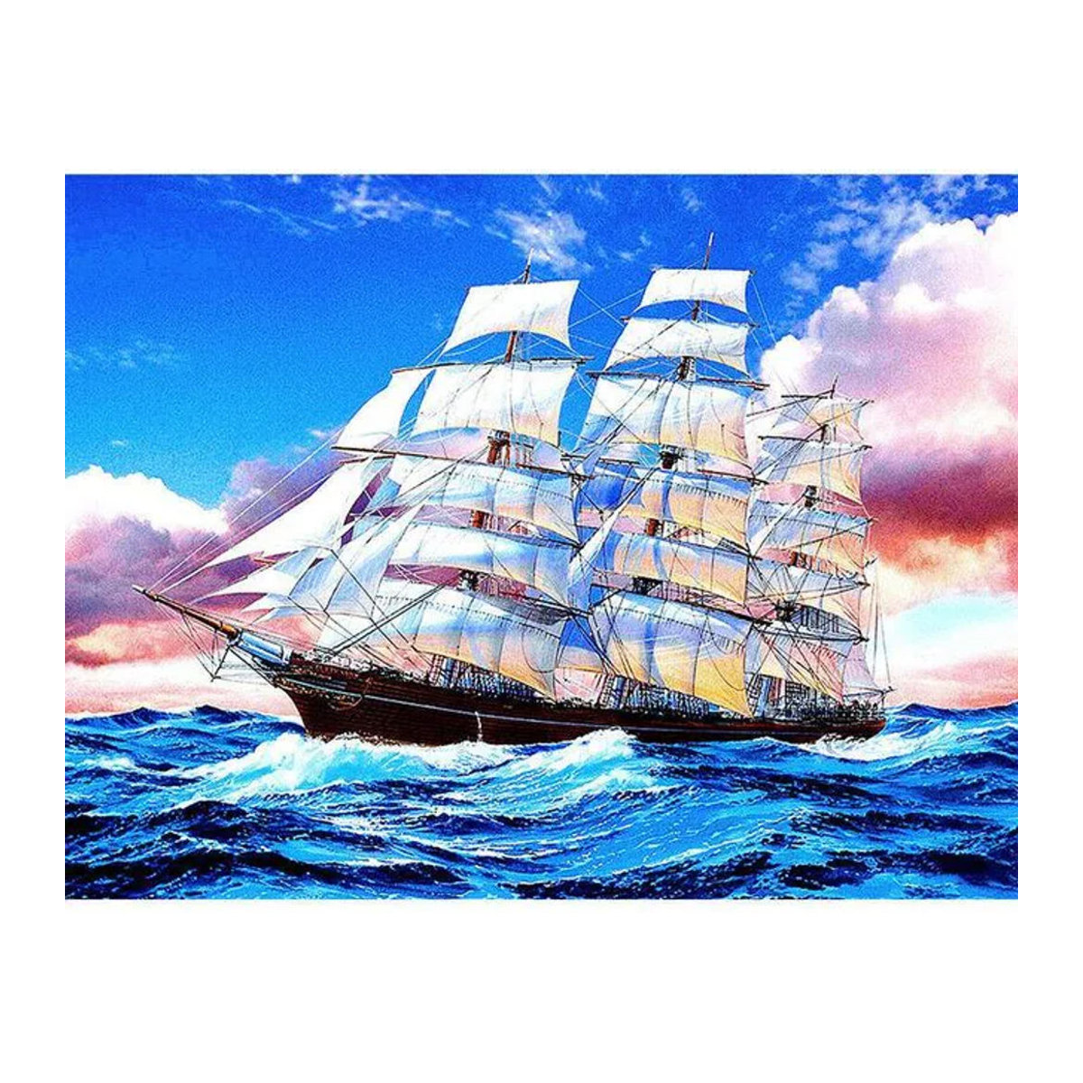FIYO DIY Diamant-Stickerei Segelboot im maritimem Design, mehrfarbiges Motiv mit Strasssteinen zur Heimdekoration, Breite: 30 cm, Höhe: 20 cm - Bild 1