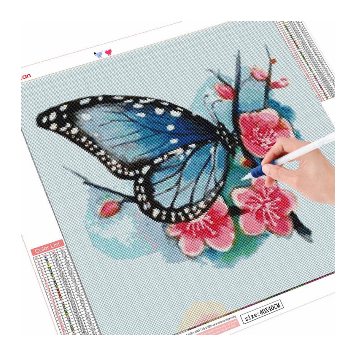 FIYO DIY Diamantmalerei Schmetterling und Blumen 5D Mosaik Set, hellblau und mehrfarbig, B/H: 50 x 50 cm - Bild 7