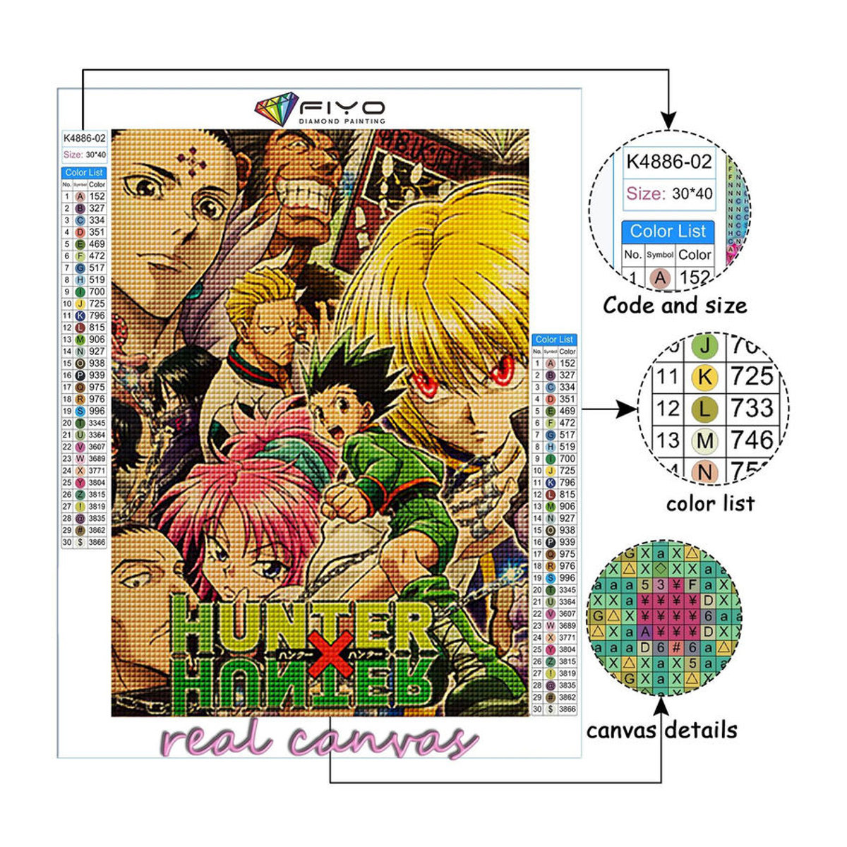 FIYO Hunter x Hunter Diamantmalerei DIY Mosaik Set mit Porträt in Mehrfarbig, B/H: 20 x 30 cm - Bild 3