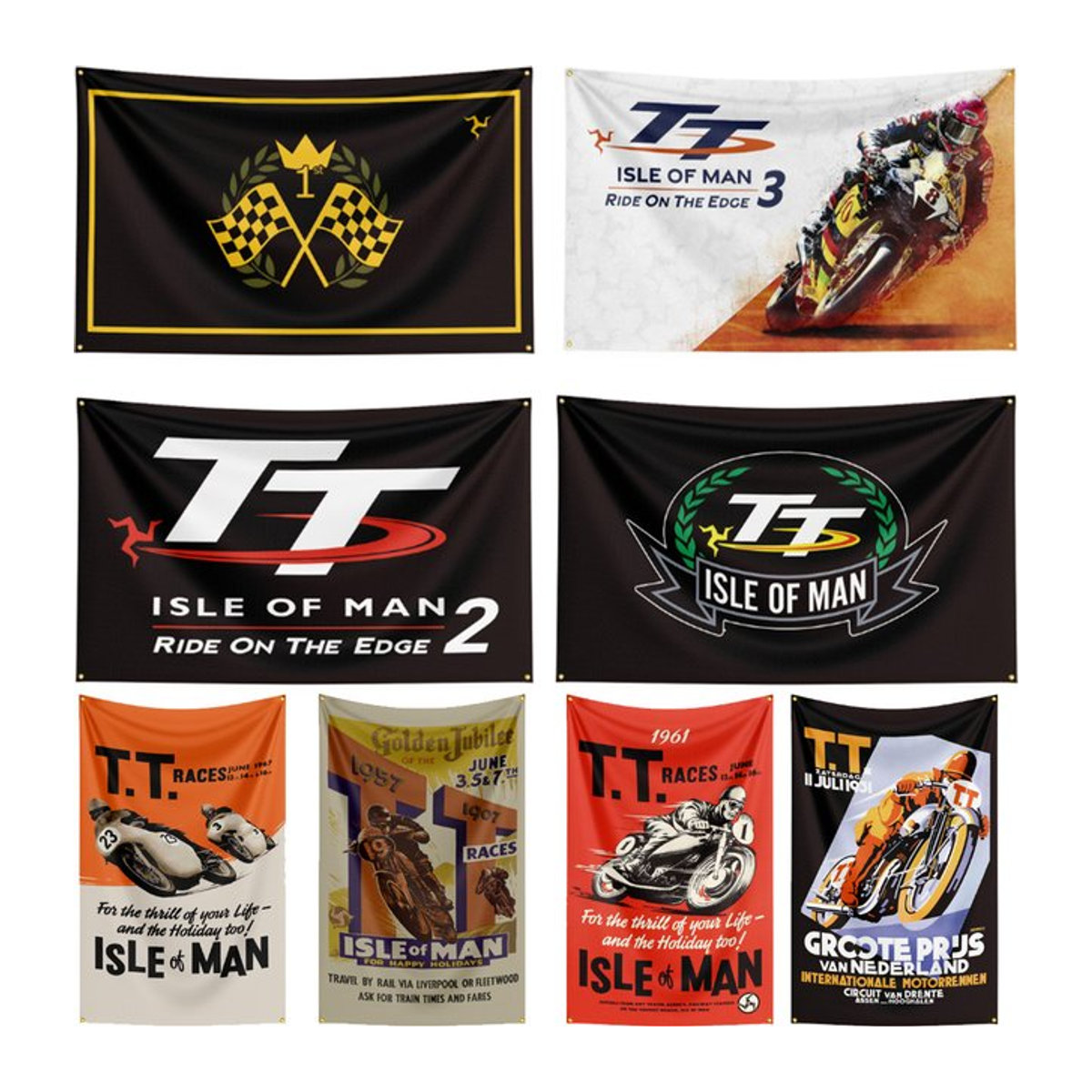 FLAGDOM Isle Of Man TT Flag Motorrad Banner aus Polyester, mehrfarbig, B: 150 cm, H: 90 cm - Bild 1