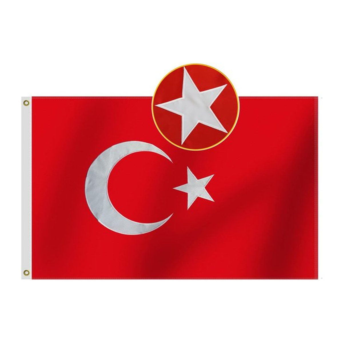 Flagnshow Türkei-Flagge mit Stickerei in Rot, B/H: 150 x 90 cm - Bild 1