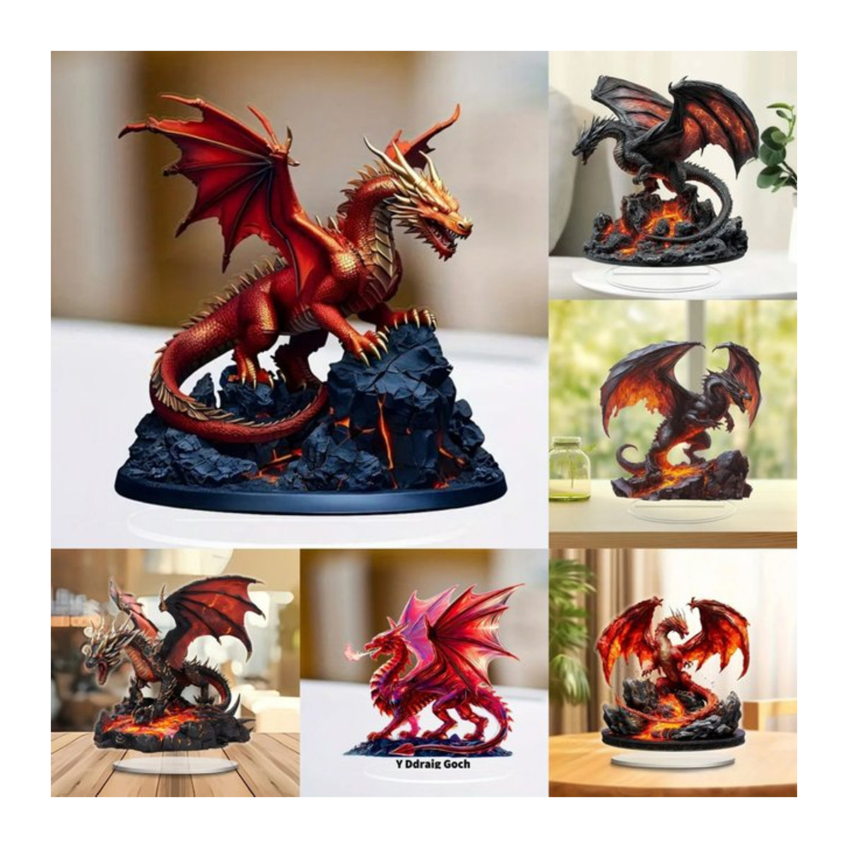 Flame Dragon 2D Acryl-Tischdekoration Desktop-Ornament in Rosa und Rot - Bild 1