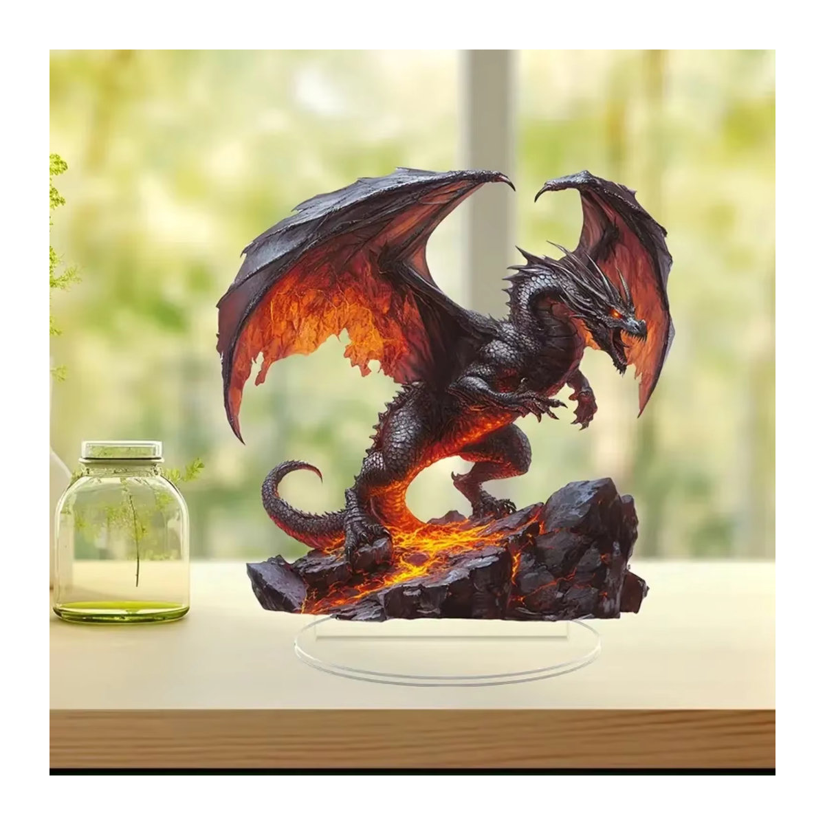 Flame Dragon 2D Acryl-Tischdekoration Desktop-Ornament in Rosa und Rot - Bild 2