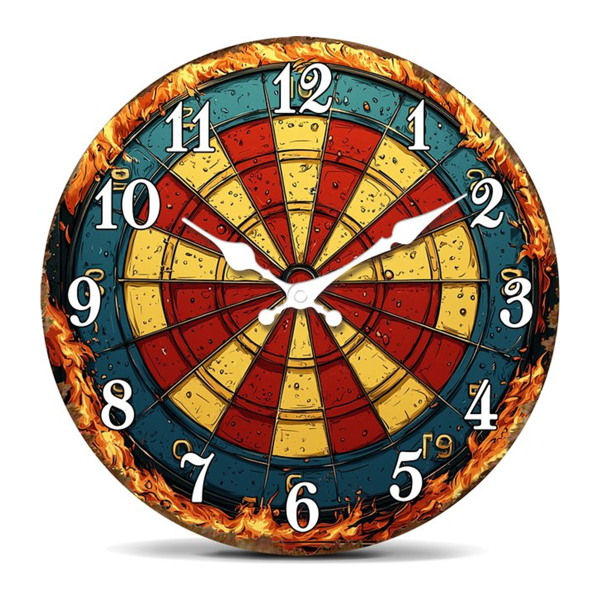 Flaming Dartboard Wanduhr im Vintage-Design aus Holz und Metall, analoge runde Wanduhr in Mehrfarbig für dein Spielzimmer - Bild 1