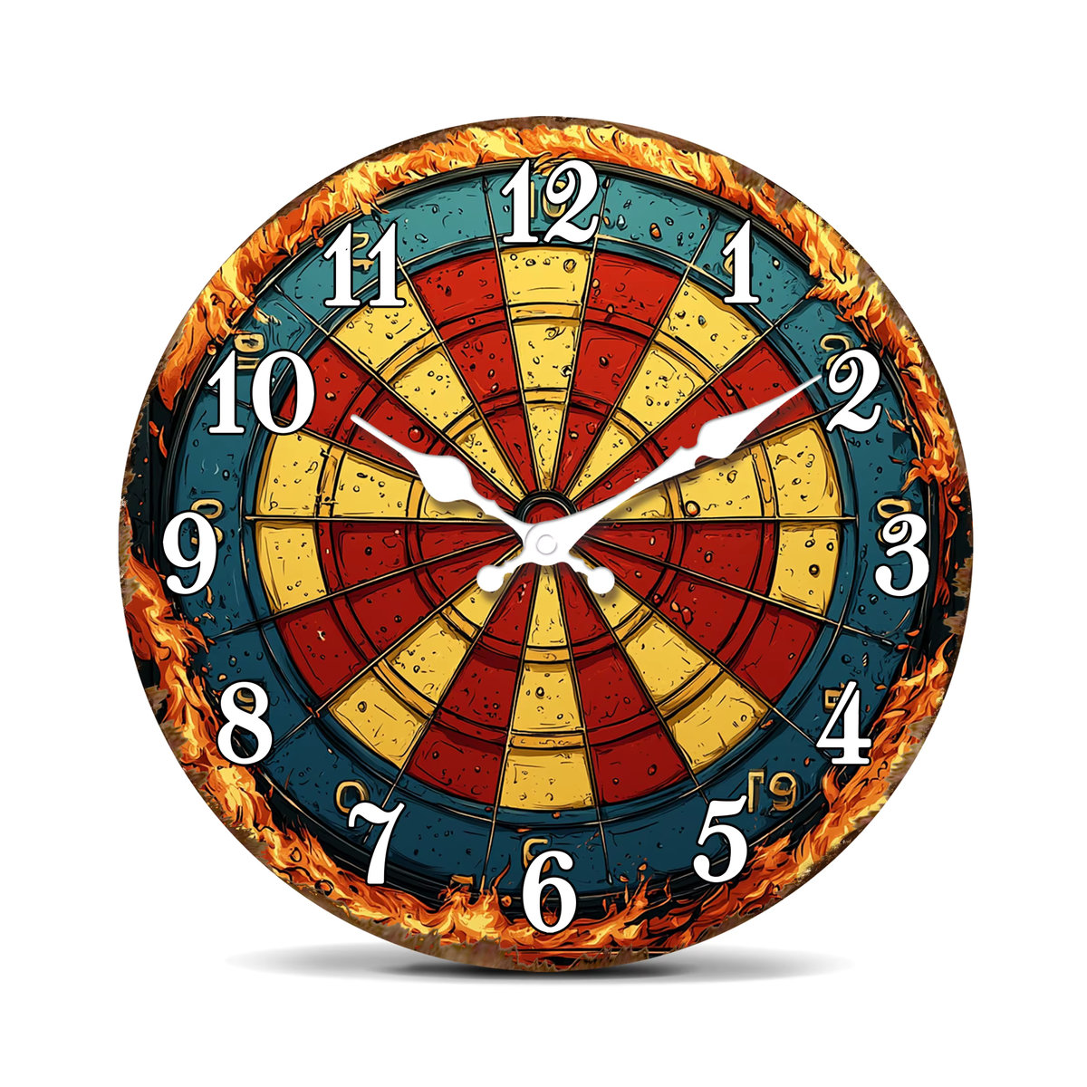 Flaming Dartboard Wanduhr im Vintage-Design aus Holz und Metall, analoge runde Wanduhr in Mehrfarbig für dein Spielzimmer - Bild 7