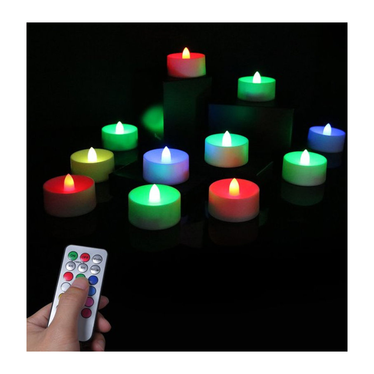 Flammenlose LED-Teelichter mit Farbwechsel, Fernbedienung und Timer, mehrfarbige elektrische Dekoration aus Kunststoff für Partys und Veranstaltungen - Bild 1