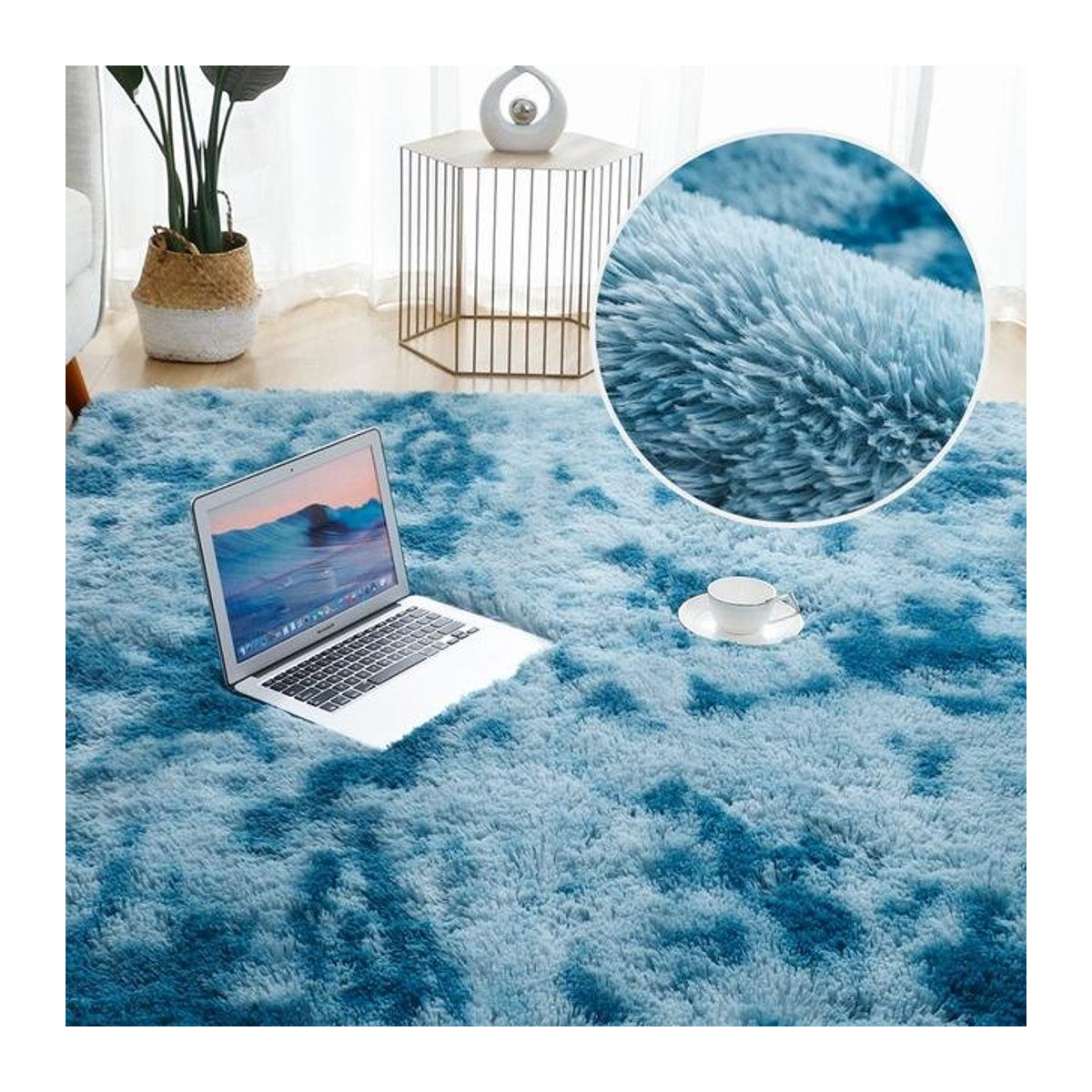 Flauschiger Samt-Plüschteppich von A Family Of Home Textiles in Blau, B/B: 120 x 160 cm - Bild 1