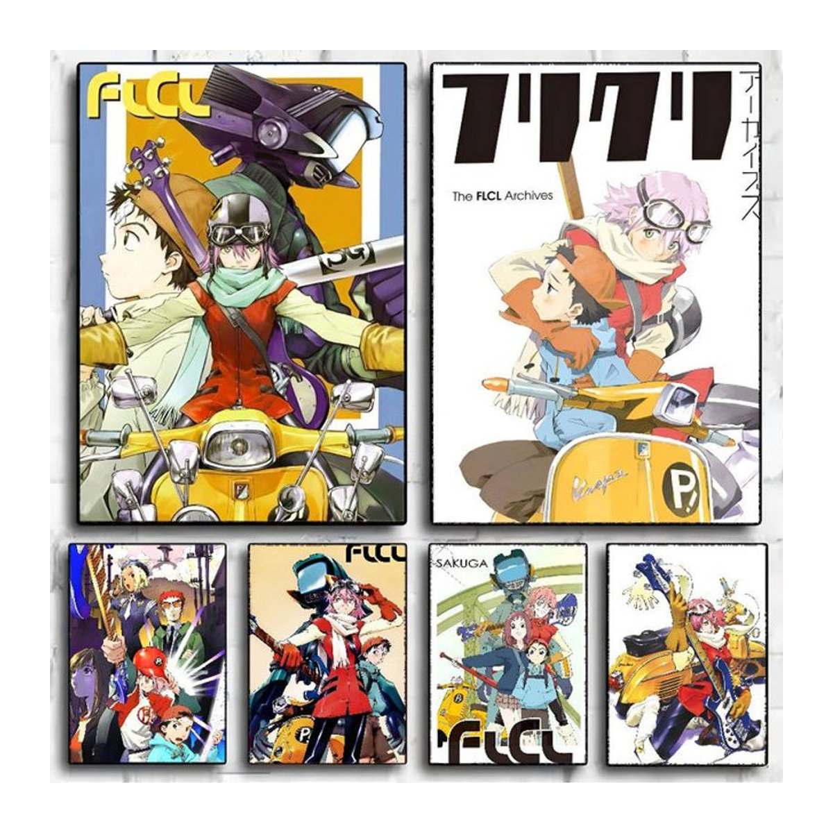 FLCL Anime Vintage Poster als selbstklebender Retro Kraftpapier Aufkleber in Mehrfarbig für deine Zimmer Dekoration - Bild 1