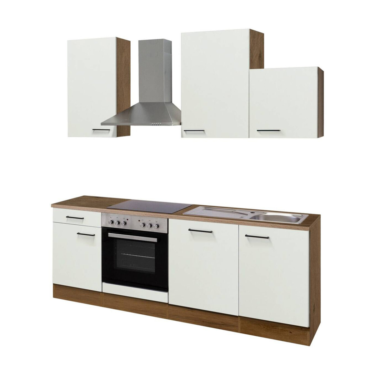 Flex-Well Küchenzeile Avila in Weiß und Beige mit Edelstahl-Elementen und Drehtüren, B/H/T: 220 x 234 x 60 cm - Bild 2