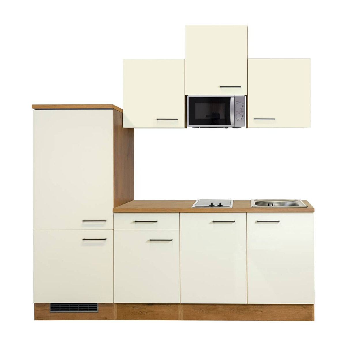 Flex-Well Küchenzeile Avila in Weiß und Beige mit Eiche-Optik und Edelstahl-Elementen, B/H/T: 210 x 226 x 60 cm - Bild 2