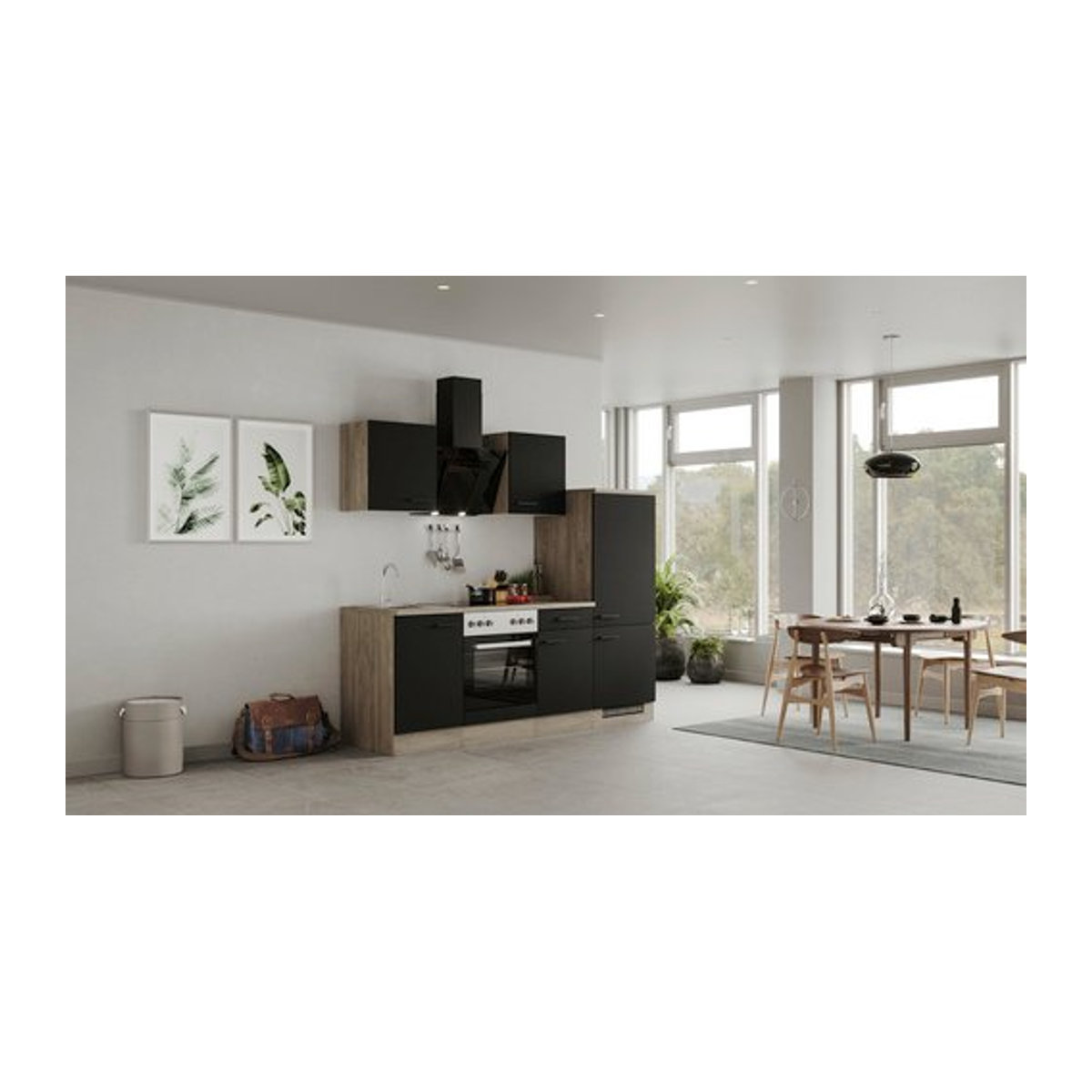 Flex-Well Küchenzeile Capri in Schwarz mit E-Geräten, B/H/T: 220 x 200 x 60 cm - Bild 1