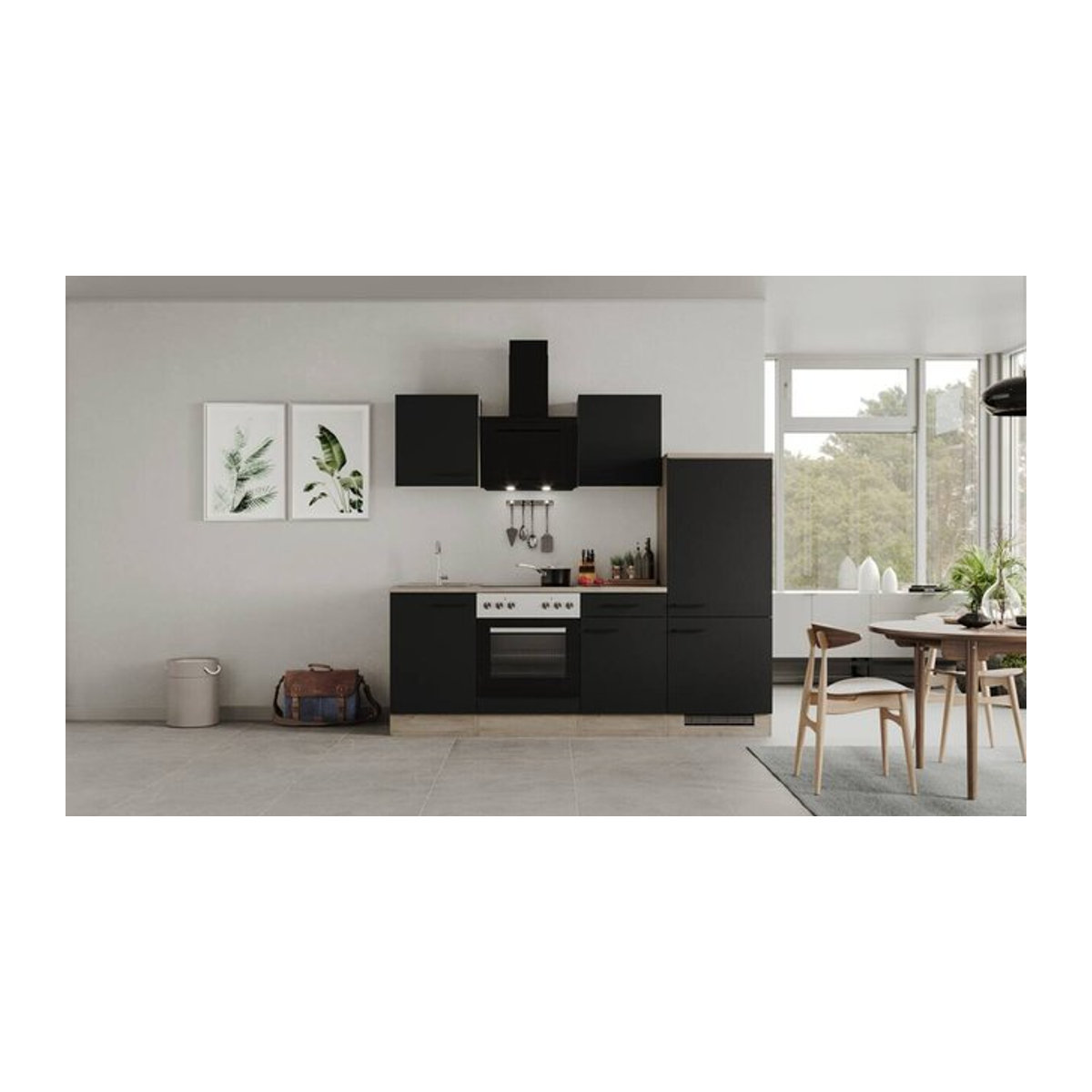 Flex-Well Küchenzeile Capri in Schwarz mit E-Geräten, B/H/T: 220 x 200 x 60 cm - Bild 3