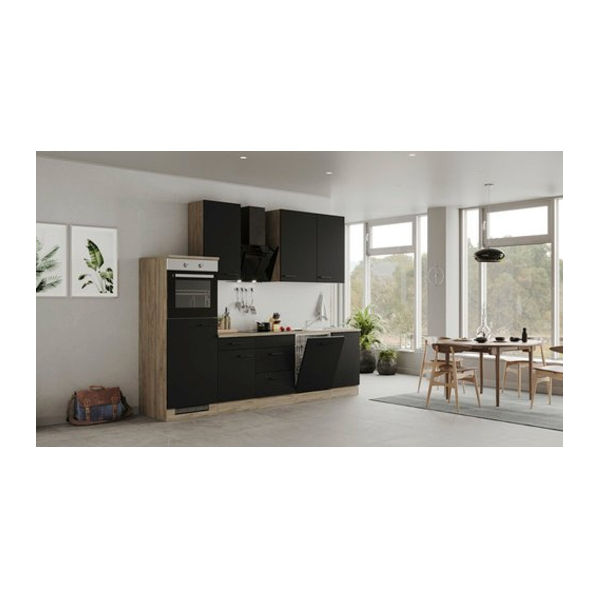 Flex-Well Küchenzeile Capri in Schwarz mit E-Geräten, B/H/T: 280 x 234 x 60 cm - Bild 1