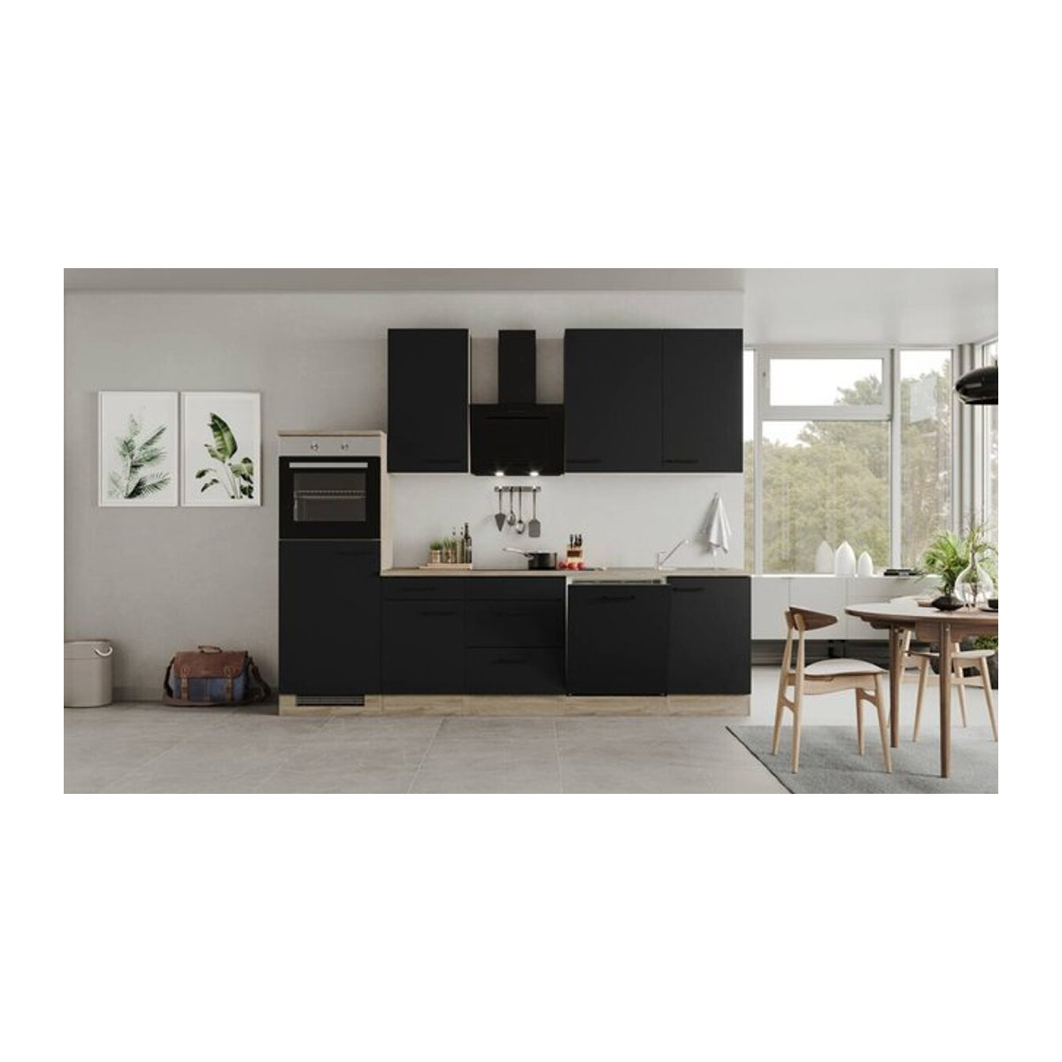 Flex-Well Küchenzeile Capri in Schwarz mit E-Geräten, B/H/T: 280 x 234 x 60 cm - Bild 3