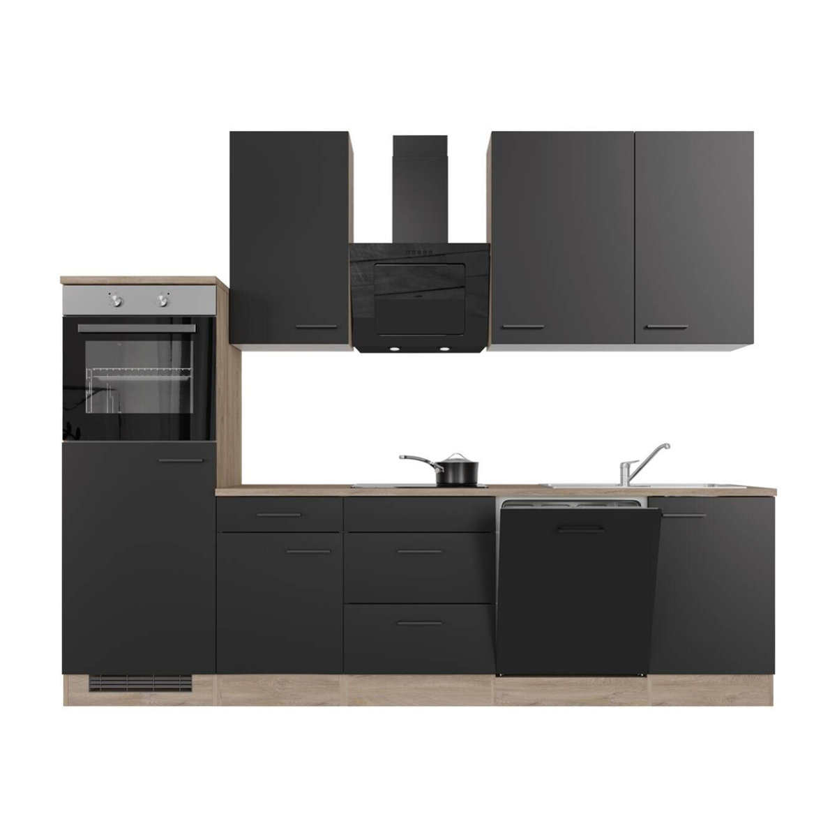 Flex-Well Küchenzeile Capri in Schwarz mit E-Geräten, B/H/T: 280 x 234 x 60 cm - Bild 5
