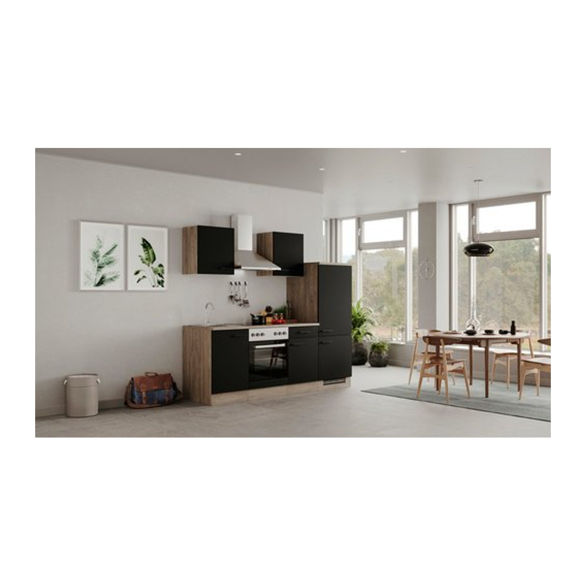Flex-Well Küchenzeile Capri in Schwarz mit Elektrogeräten, B/H/T: 220 x 200 x 60 cm - Bild 1
