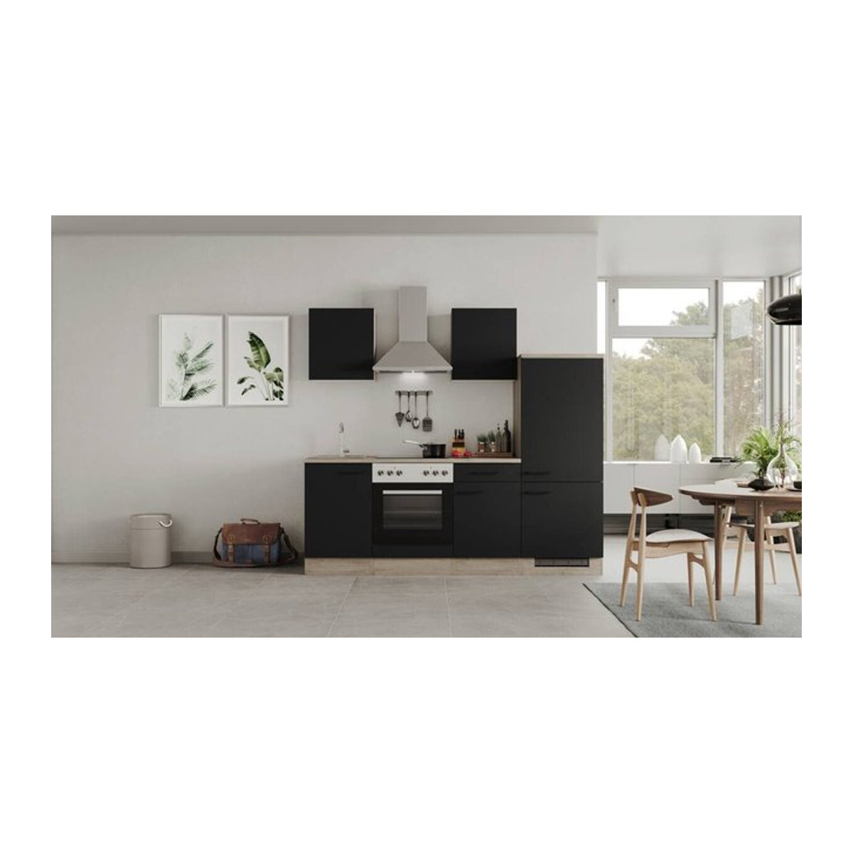 Flex-Well Küchenzeile Capri in Schwarz mit Elektrogeräten, B/H/T: 220 x 200 x 60 cm - Bild 2