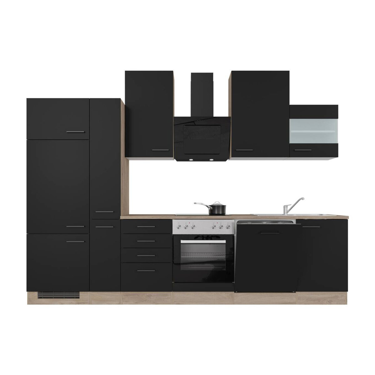 Flex-Well Küchenzeile Capri in Schwarz und Eiche Natur mit Antifingerprint-Effekt, B/H/T: 310 x 234 x 60 cm - Bild 3