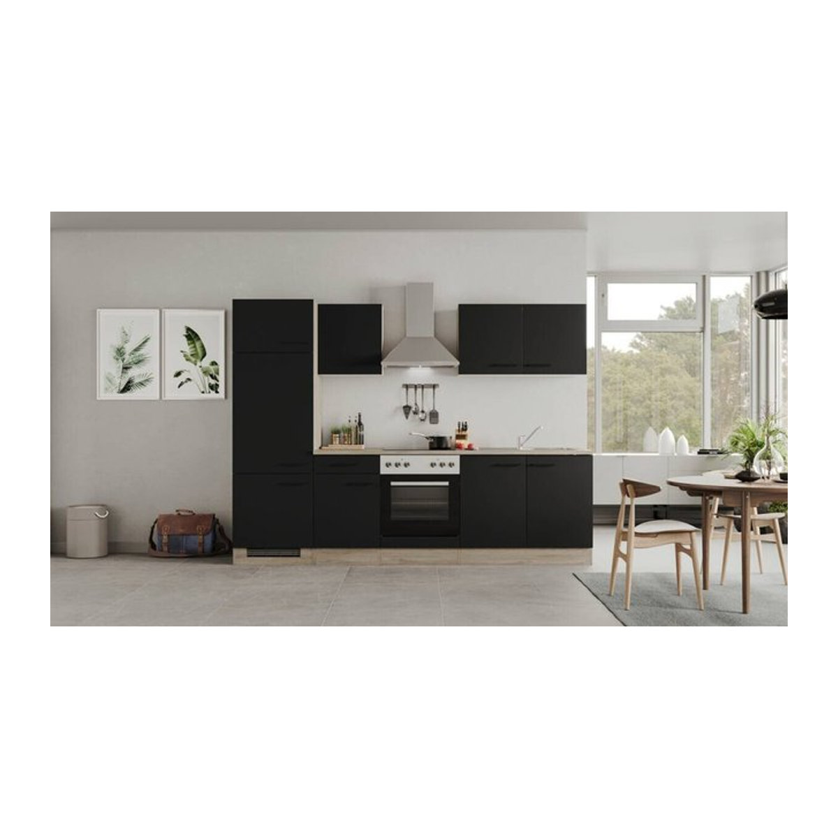 Flex-Well Küchenzeile CAPRI in Schwarz und Eiche Natur mit E-Geräten, B/H/T: 270 x 200 x 60 cm - Bild 3