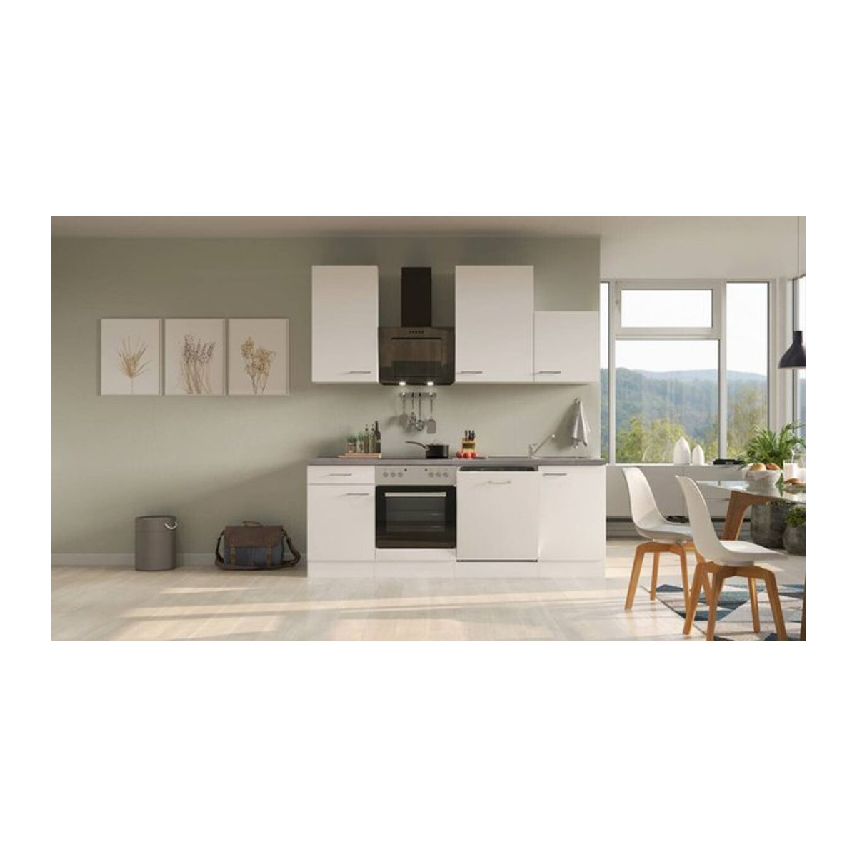 Flex-Well Küchenzeile Modern in Weiß und Grau aus Holzwerkstoff und Metall mit Drehtüren, B/H/T: 220 x 234 x 60 cm - Bild 3