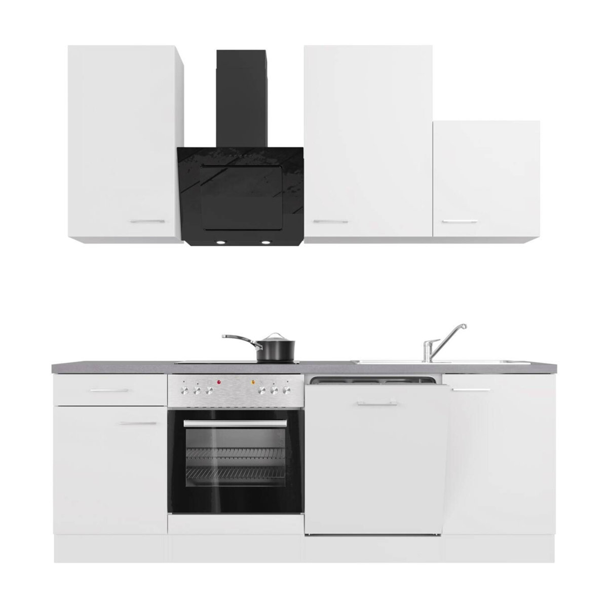 Flex-Well Küchenzeile Modern in Weiß und Grau aus Holzwerkstoff und Metall mit Drehtüren, B/H/T: 220 x 234 x 60 cm - Bild 5
