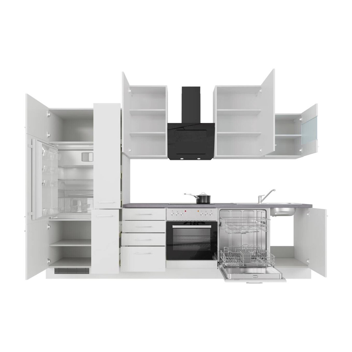Flex-Well Küchenzeile Modern in Weiß und Grau mit Drehtüren B/H/T: 310 x 234 x 60 cm - Bild 3