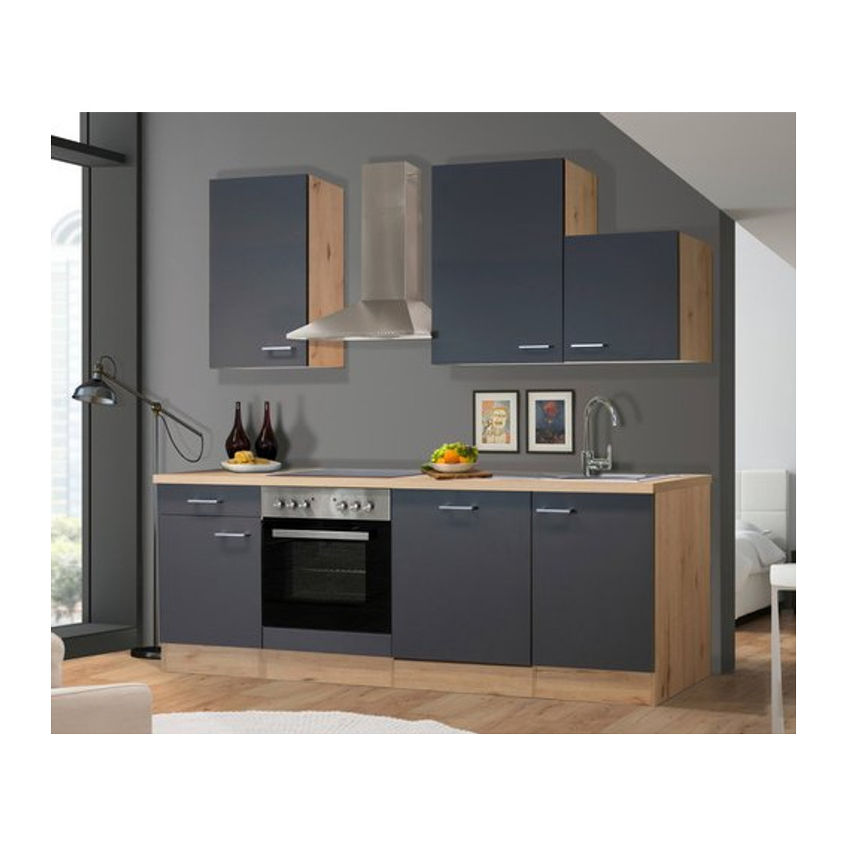 Flex-Well Küchenzeile Morena Modern in Grau mit Arbeitsplatte B/H/T: 220 x 234 x 60 cm - Bild 1