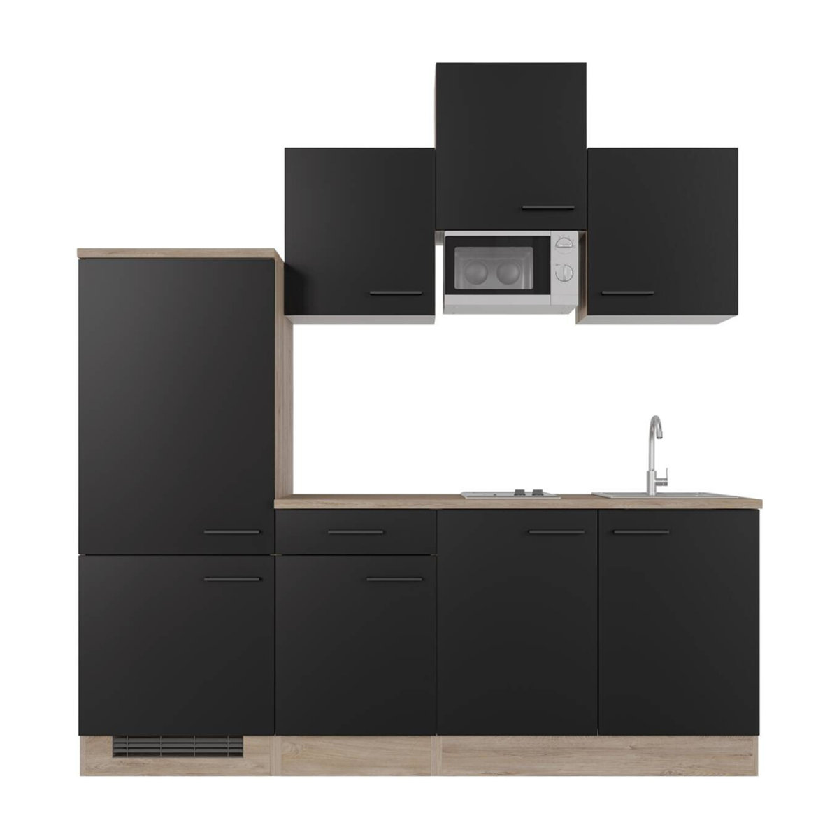 Flex-Well Singleküche Capri Küchenzeile in Schwarz mit Eiche Natur und Antifingerprint-Effekt, B/H/T: 210 x 226 x 60 cm - Bild 3