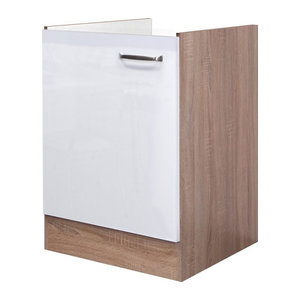 Flex-Well Spülenunterschrank Valero in Sonoma Eiche und Weiß Hochglanz, B/H/T: 50 x 82 x 57 cm