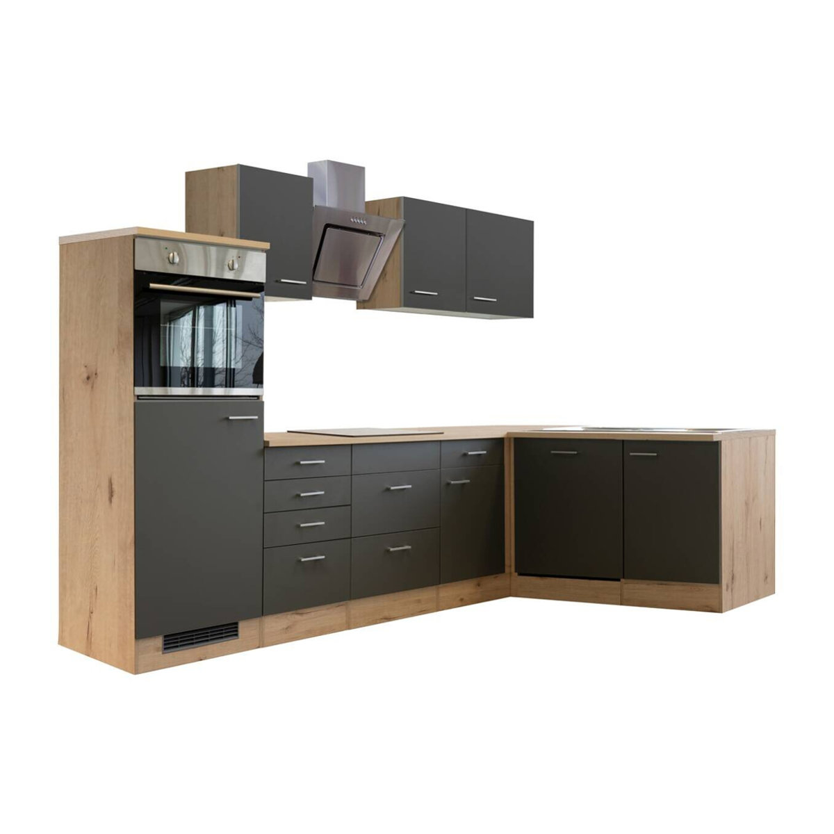 Flex-Well Winkelküche Modern in Grau und Eiche Natur aus Holzwerkstoff mit Kunststoff und Edelstahl - Bild 2