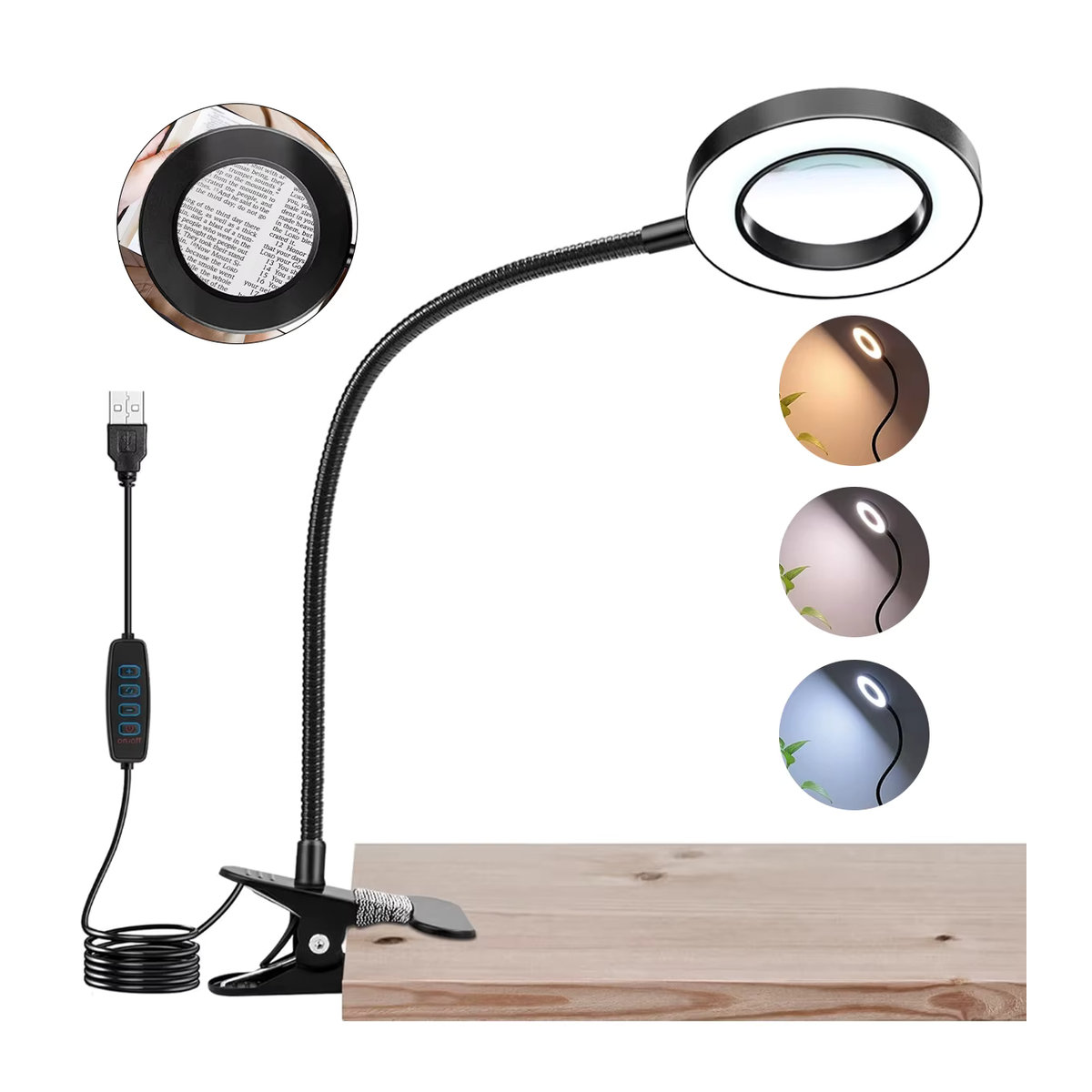 Flexible LED-Schreibtischlampe mit 5-facher Vergrößerung und 3-Farben-LED-Lupe in Schwarz für Reparatur, Handwerk und Hobby - Bild 4