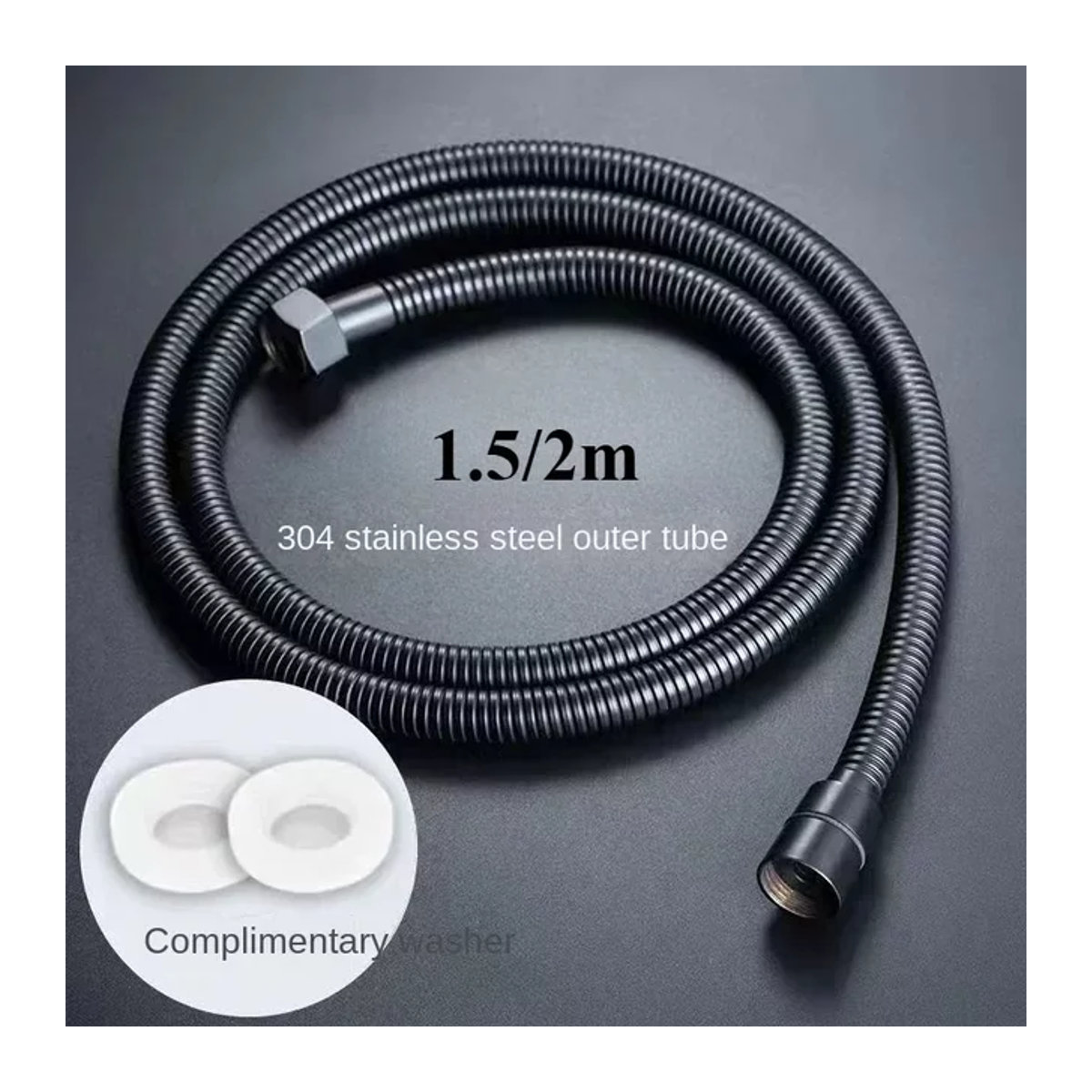 Flexibler Duschschlauch und Gartenbewässerungsschlauch aus Edelstahl SUS304 in Schwarz und Silber - Bild 1