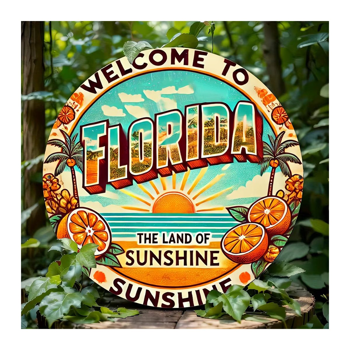 Florida Willkommensschild Potdemiel Vintage Wandkunst aus Metall, mehrfarbig, Durchmesser: 20,32 cm - Bild 2