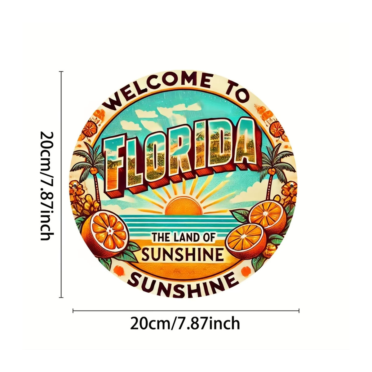 Florida Willkommensschild Potdemiel Vintage Wandkunst aus Metall, mehrfarbig, Durchmesser: 20,32 cm - Bild 3