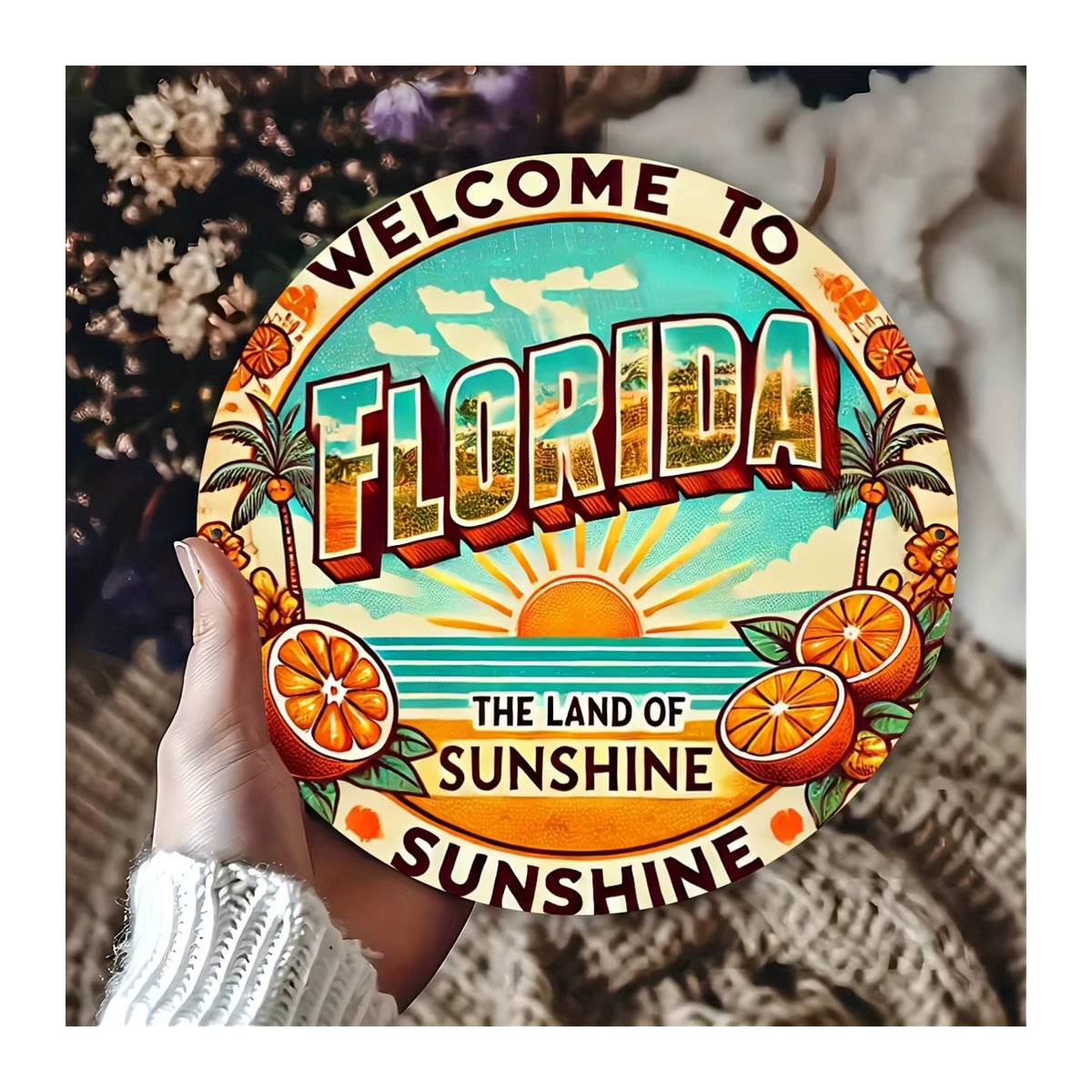 Florida Willkommensschild Potdemiel Vintage Wandkunst aus Metall, mehrfarbig, Durchmesser: 20,32 cm - Bild 4