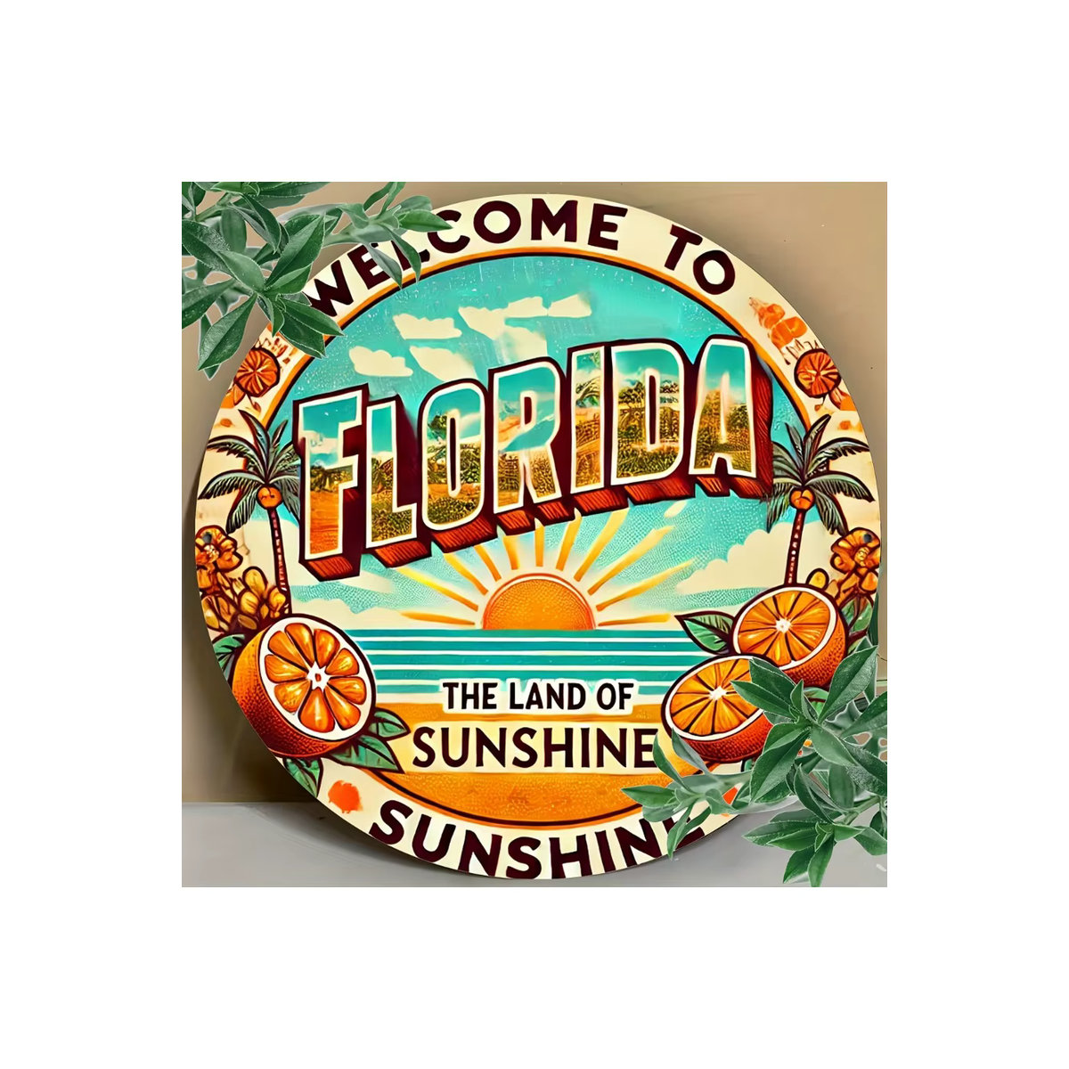 Florida Willkommensschild Potdemiel Vintage Wandkunst aus Metall, mehrfarbig, Durchmesser: 20,32 cm - Bild 6