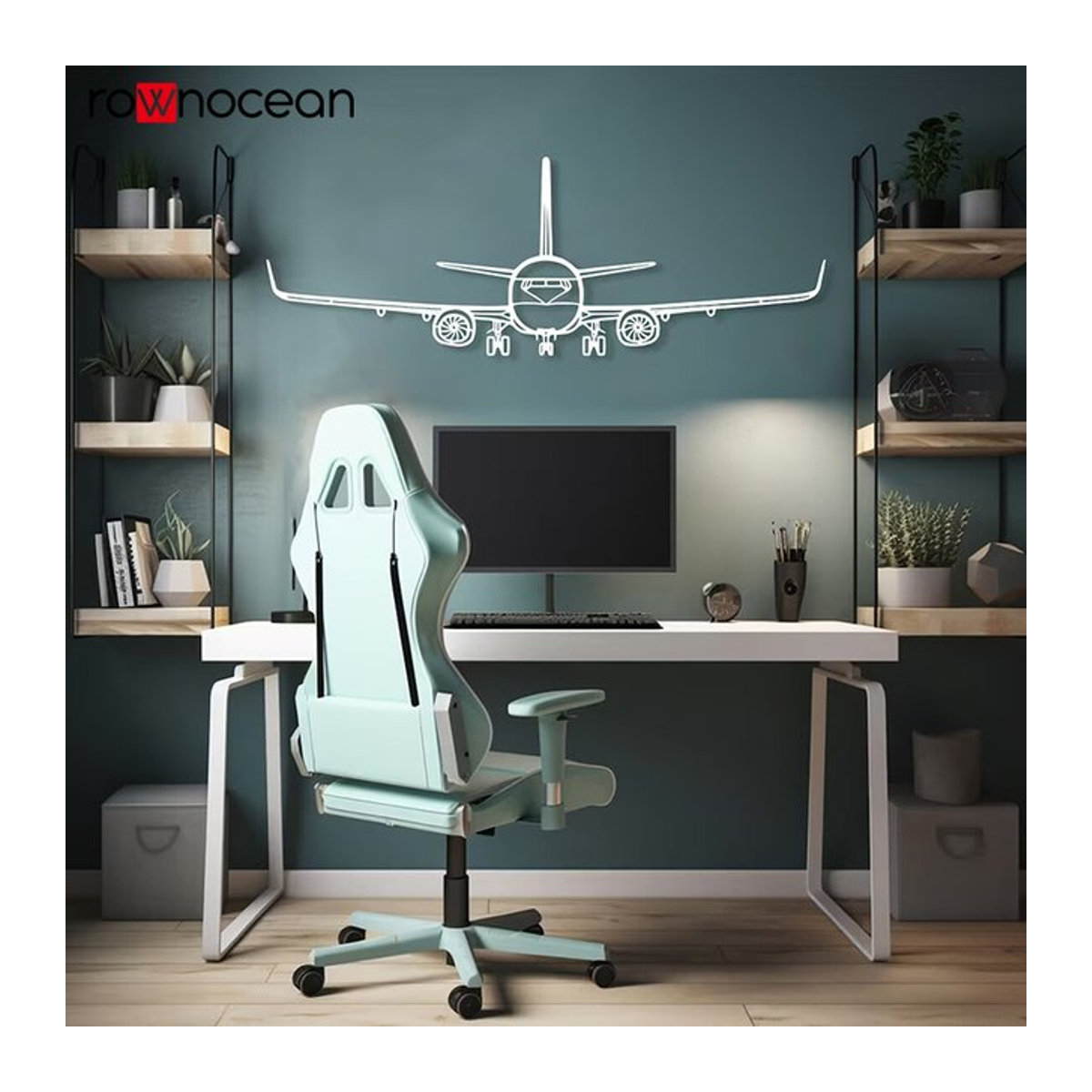 Flugzeug Silhouette Wandaufkleber von ROWNOCEAN in Blau und Weiß zur Wandmontage - Bild 1