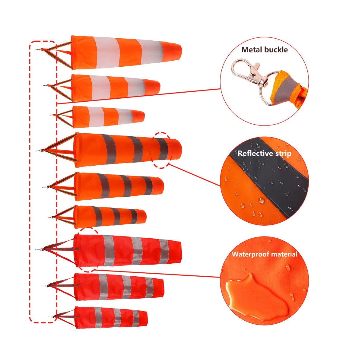 Fluoreszierender und reflektierender Windsack von Adhere To Fly in Orange, Breite: 60 cm - Bild 2