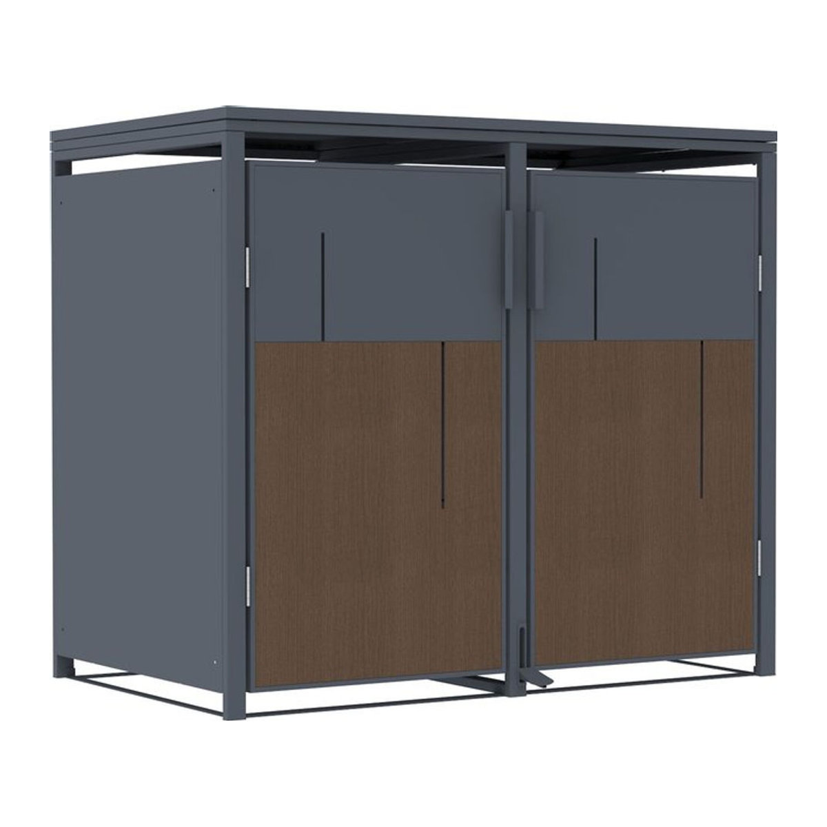 FM-Solar Mülltonnenbox Anthrazit mit Holzoptik für 2 Mülltonnen à 240L mit Pedal, B/T/H: 132 x 80 x 116 cm - Bild 1