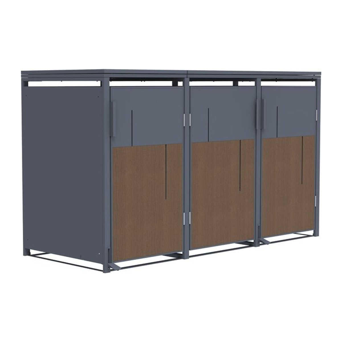 FM-Solar Mülltonnenbox Anthrazit mit Holzoptik für 3 Mülltonnen à 240L mit Pedal, B/T/H: 198 x 80 x 116 cm - Bild 1