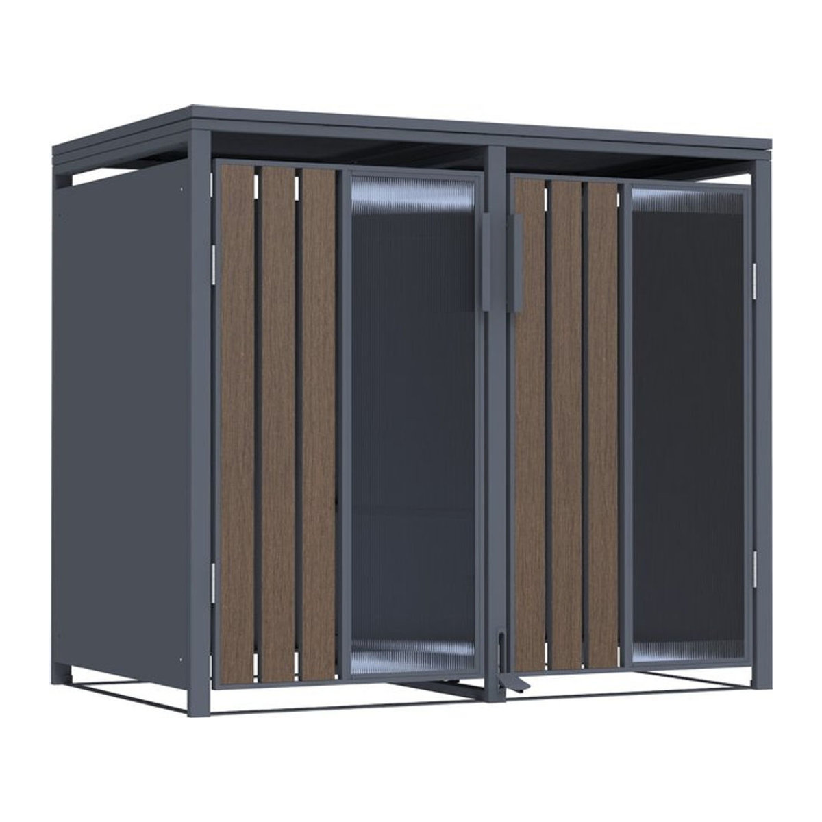 FM-Solar Mülltonnenbox in Holzoptik mit Plexiglas für 2 Mülltonnen à 240L und Pedal, B/T/H: 132 x 80 x 116 cm - Bild 1